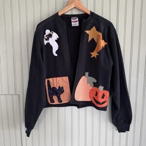 Vtg 90s Halloween Teacher Novelty Cardigan Ugly Sweater Retro Small Pumpkin Cat